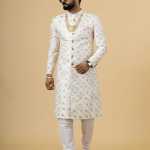 Regal Ivory Abstract Thread Embroidered Sherwani for Men | Father-Son Combo | Perfect Groom Wear | Jaipurio